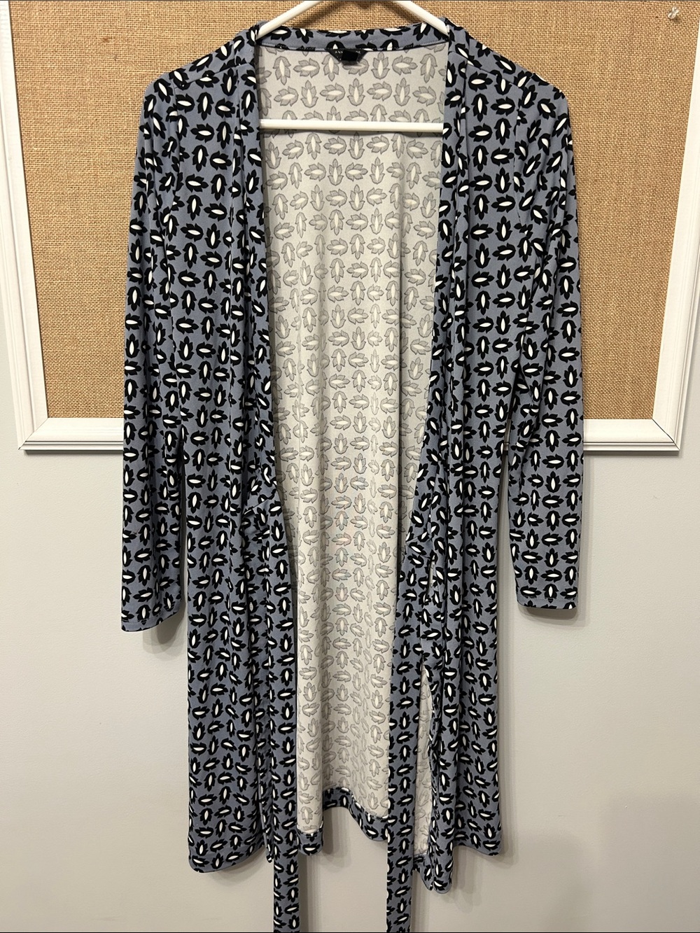 Ann Taylor Blue Patterned Open-Front Cardigan